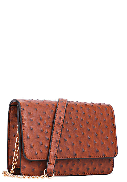 500646BR - 7.75 x 6 x 2.5<br />Cross-Body Clutch with Gold-tone <br />Comfort Chain and Open Pocket on Front.