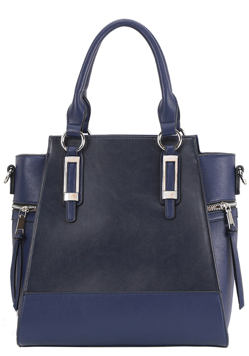 500688NV - 12.5 x 15.5 x 6<br /> Handbag w/Removable Strap, Metal Zip Top, Side & Back Zip Pkts, Feet. Inside: Open w/Zip & Open Pkts