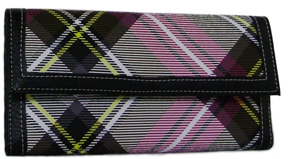 W600705PL - PINK PLAID PRINT W/ BLACK TRIM, CHECKBOOK HOLDER, CREDIT CARD SLOTS, SNAP CLOSURE