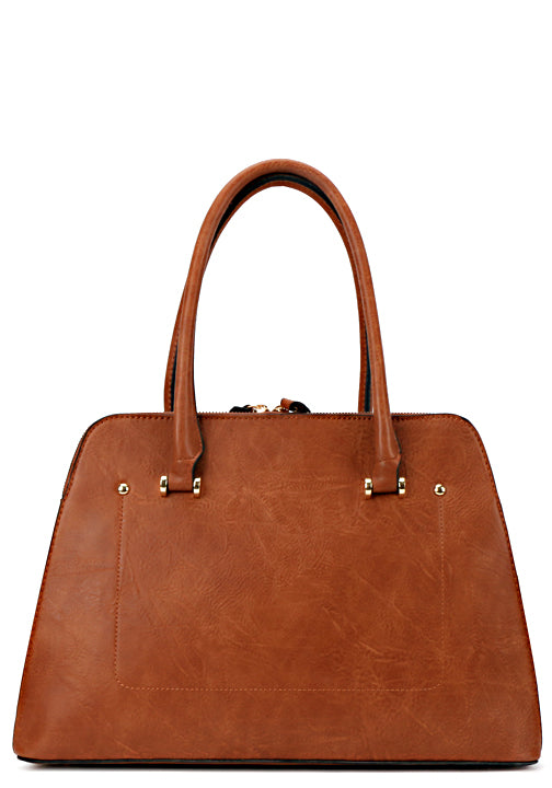 500710TN - 14.75 x 10.25 x 5.5<br />Zip Top Fashion Handbag with Zip-Across Front and Back Panel Pockets, Gold Hardware/Feet.