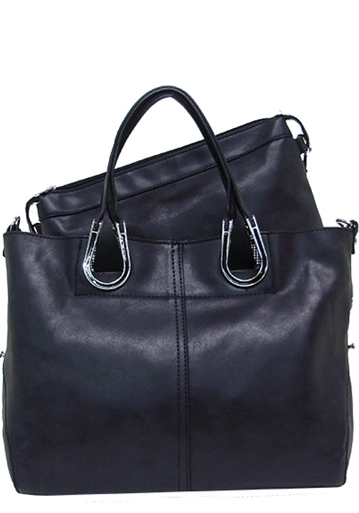 500868BK - 12.5 x 11 x 4<br />Solid w/horseshoe handles, inside bag(11.5x9x4) has 3 pckts,  detachable strap