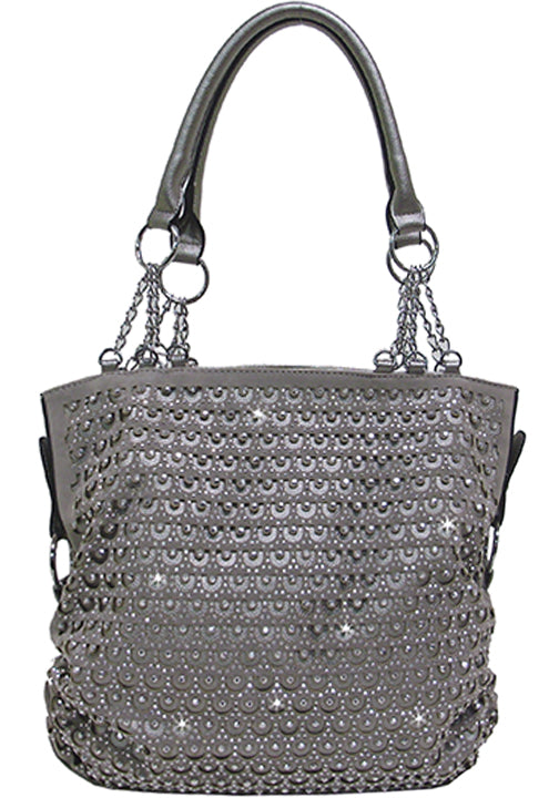 500882PW - 14 x 10 x 3<br />Solid w/studded overlay with cutouts, gathered down sides, zip comp w/ 3 open & 2 zip pockets, back zip pckt