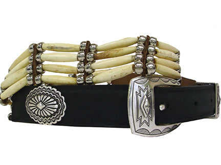 5027003B - BELT  - 1.25 taper to 1, Bone Beads, 3pc Buckle Set, Southwest Conchos