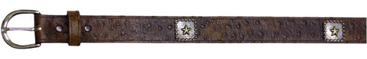 5994242C - Belt - 1.25 width Ostrich, square conchos with a raised star