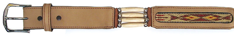 7005013T - 1.5 Tan NuBuck, Bone Beads, Hitched Ribbon Inlay