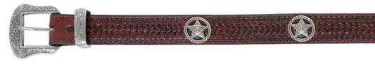 7022042C - BELT - 1.5 Arrow Basketweave, 3pc Buckle Set, Longhorn Star Concho