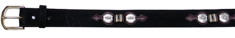 7076031B - Belt - 1.5 width, double arrow overlay with ribbon, round southwest conchos