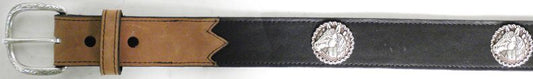 7120154B - Belt - 1.50 width W/HORSEHEAD CONCHO -  BLACK <BR /> available sizes 32-46