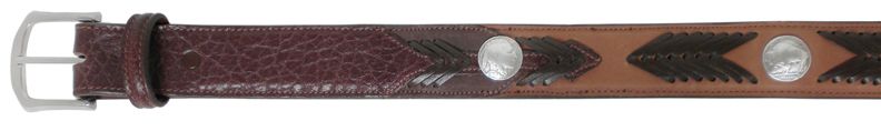 7134106T - Belt - 1.50 width Lace w.Buffalo Nickle & Indian Head Nickle conchos - Tan<br/> available sizes 32-46