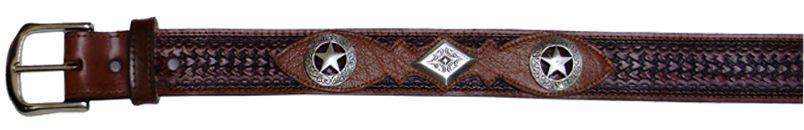 7224050C - Belt- 1.50 width, overlay with a silver star concho on each side of a large diamond concho