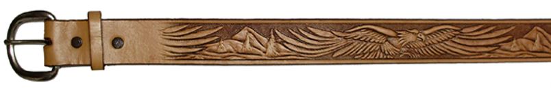 723438N - Belt - 1.5 width, Eagle with wide wing spread flying over mountains