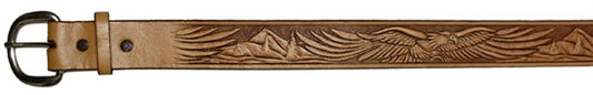 723438N - Belt - 1.5 width, Eagle with wide wing spread flying over mountains