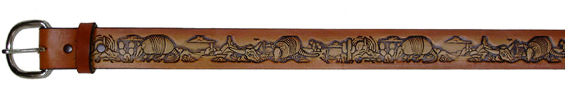 727158 - Belt - 1.5, Hand-finished, Armadillos, Longhorn Skulls & Cactus