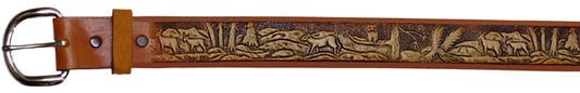 734158 - Belt - 1.5 Embossed Spirit Animals - Deer, Eagle and the Owl