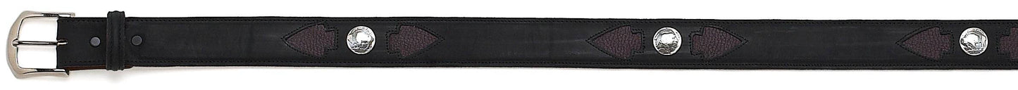 7465106B - Belt - 1.5 Nubuck, Arrowhead Inlay, Buffalo Nickel  - BLACK