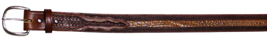 7462000C - Belt - 1.5 width, Genuine Italian leather between embossed strips