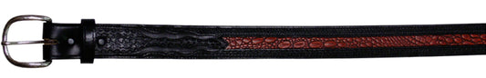 7463000B - Belt - 1.5 width, Genuine Italian leather red croc between embossed strips