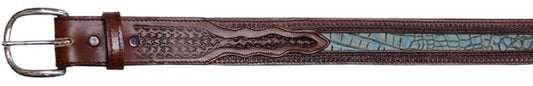 7461000C - Belt -1.50 width Embossed with Italian leather turquoise inset