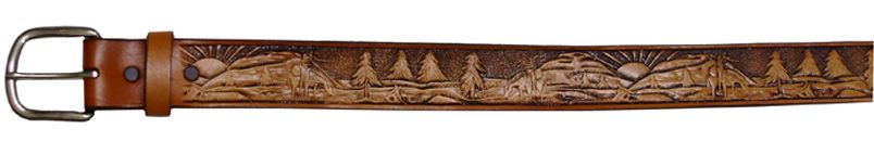 799158 - Belt - 1.5 Embossed, Airbrushed & Antiqued End of the Trail