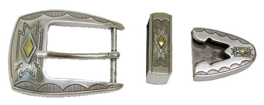 815-BA - Buckle - 3 pc set with a 1 inch bar, southwest engraved design - Ant. Silver