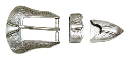 817-BC - Buckle - 3 pc set with a 1 inch bar, engraved design - Ant. Silver