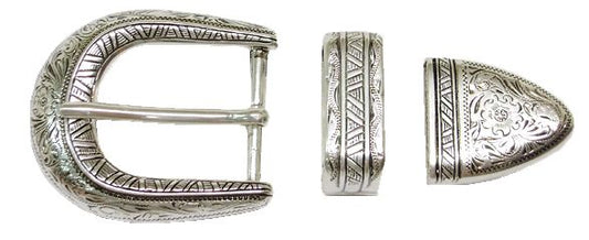 836-CC - Buckle - 3 pc set with a 1.25 inch bar, engraved - Ant. Silver