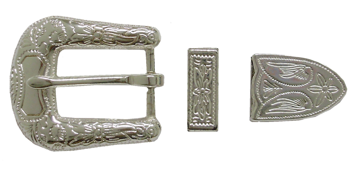 804-AD - Buckle - 3 pc set with a .75 inch bar, swirl design - Silver