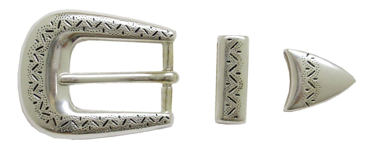 806-AF - Buckle - 3 pc set with a .75 inch bar, zig-zag punch out design - Silver