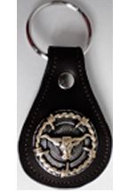 8101043B - KEYCHAIN - Nu Buck w/ 2 Tone Longhorn Barbwire concho - Black ( See matching Wallet 0301043B, Cell Case 2101043B)