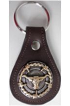 8101043C - KeychainKEYCHAIN - Nu Buck w/ 2 Tone Longhorn Barbwire concho - Chocolate ( See matching Wallet 0301043C, Cell Case 2101043C)