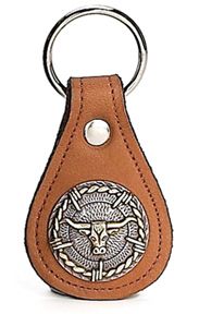 8101043T - KEYCHAIN - NuBuck w/ 2 Tone Longhorn Barbwire concho - Tan (matching Wallet 0301043T, Cell Case 2101043T, Smart Phone 21803043T)