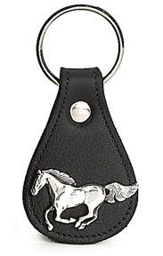 8101048B - KEYCHAIN - NUBUCK TEARDROP W/ MUSTANG CONCHO - BLACK