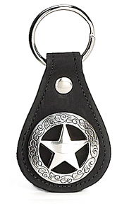 8101050B - KEYCHAIN - NB TEARDROP W/ ENGRAVED CUTOUT STAR CONCHO - BLACK