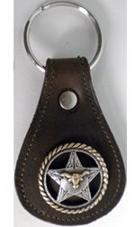 8102042S - KEYCHAIN - PU W/ 2 TONE ROPE EDGE LONGHORN STAR CONCHO - COPPER KETTLE