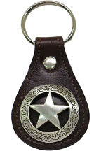 8102050C - Keychain - Plain with silver star inside floral circle concho