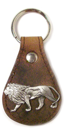 8102430S - KEYCHAIN - Distressed Leather Keychain<br />LION Concho Made in USA