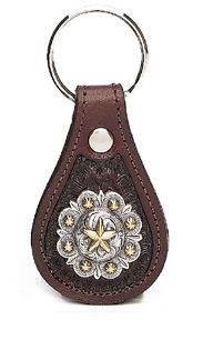 8103010C - KEYCHAIN - EMBOSSED W/ 2 TONE BERRY STAR CONCHO - CHOCOLATE