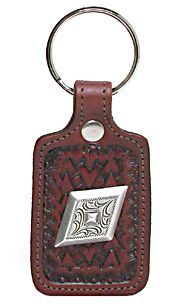 8108035C - KEYCHAIN - RUSSET EMBOSSED FLAP W/ ANTIQUE LARGE DIAMOND - BROWN