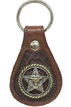 8103042C - Keychain - Embossed with rope edged conch with a longhorn on a star