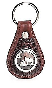 8103061C - KEYCHAIN -Embossed  w/Praying Cowboy concho - Shoe Brown ( See matching Wallet 0303061C, Keychain 8103061C)