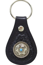 8103068B - Keychain - Embossed, floral concho with simulated TQ stone