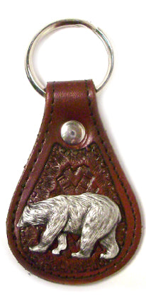 8103433C - KEYCHAIN - Embossed Leather Keychain<br />BEAR Concho Made in USA