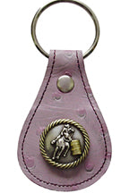 8104079W - Keychain - Lavender Ostrich Print, Barrel Racer Concho