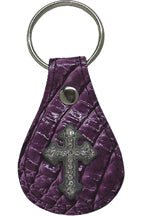 8240246W - Keychain - Genuine Italian leather with rhinestone cross - purple