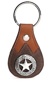 8116050T - KEYCHAIN - NB TEARDROP OVERLAY W/ ENGRAVED CUTOUT STAR CONCHO - TAN