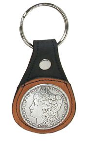 8111098B - Keychain <br space/> Nubuck leather, 1 Overlay, Lady Liberty Concho - Black