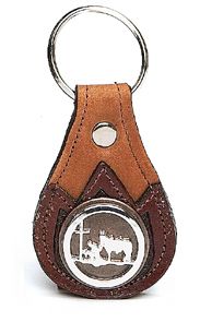 8120061T - KEYCHAIN - NB EMBOSSED OVERLAY W/ IRON PRAYING COWBOY CONCHO - TAN