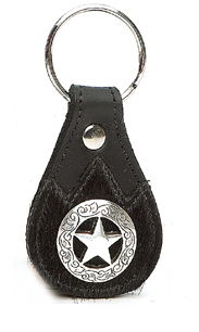 8141050B - KEYCHAIN - PU CALF HAIR OVERLAY W/ CUT OUT STAR CONCHO - BLACK