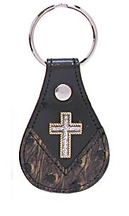 8152066BG - KEYCHAIN - TG OSTRICH OVERLAY W/ 2 TONE CROSS CONCHO - BLACK GOLD