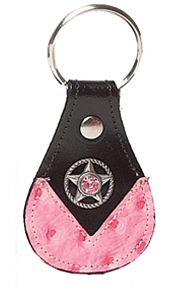 8152121PP - KEYCHAIN - TG OSTRICH OVERLAY W/ CUT OUT STAR/ STONE CONCHO - PINK